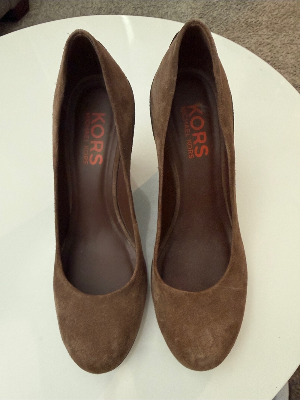 Kors-MICHAEL KORS Brown Suede Round-Toe Wedges